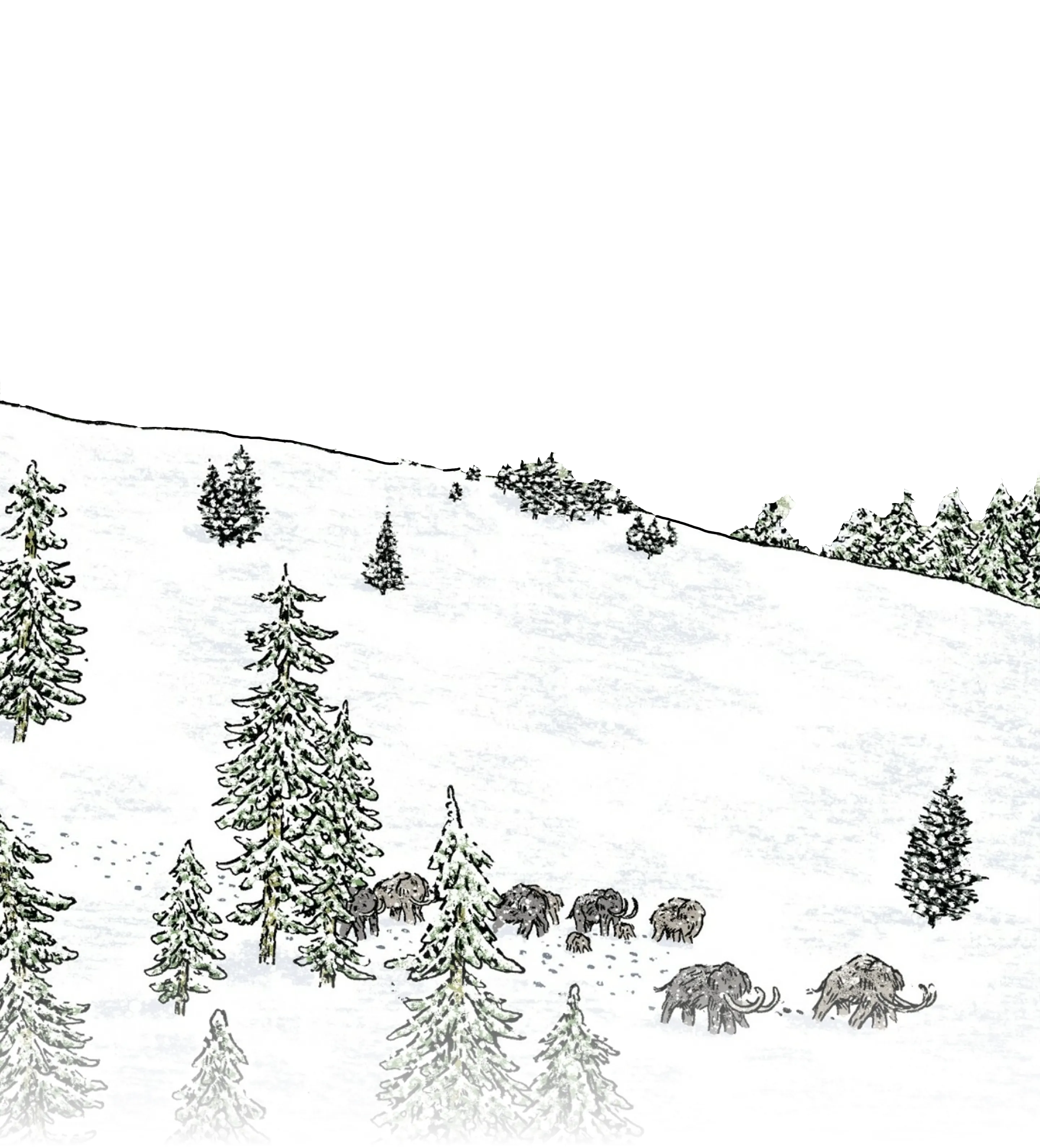 Plaine enneigée avec des mammouths